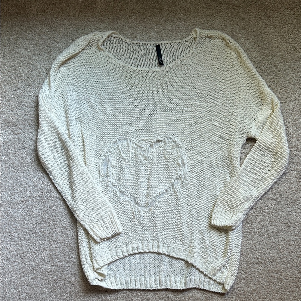 Elan Cream Knit Sweater with Heart Detail